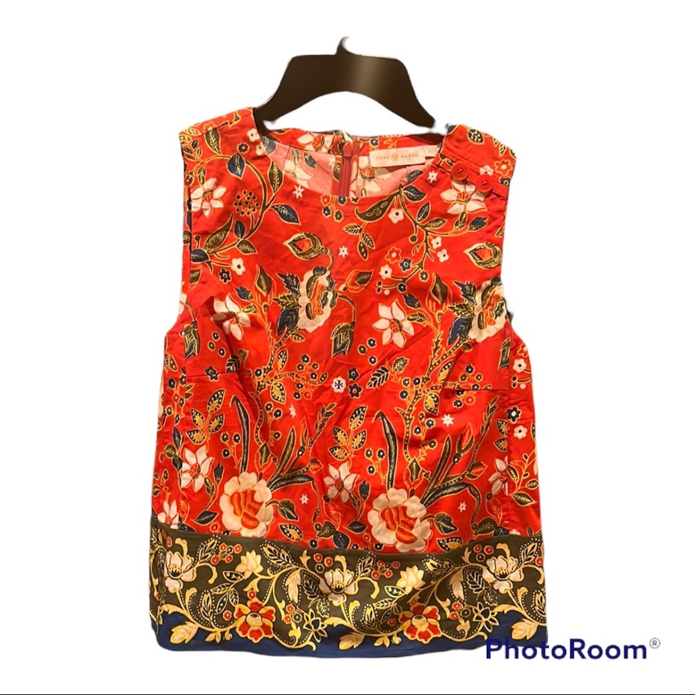 Tory Burch Red and Black Floral Tank Top